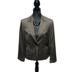 Evan Picone Blazer Womens Size 12 Brown Pinstripe Stretch Lined Jacket Career